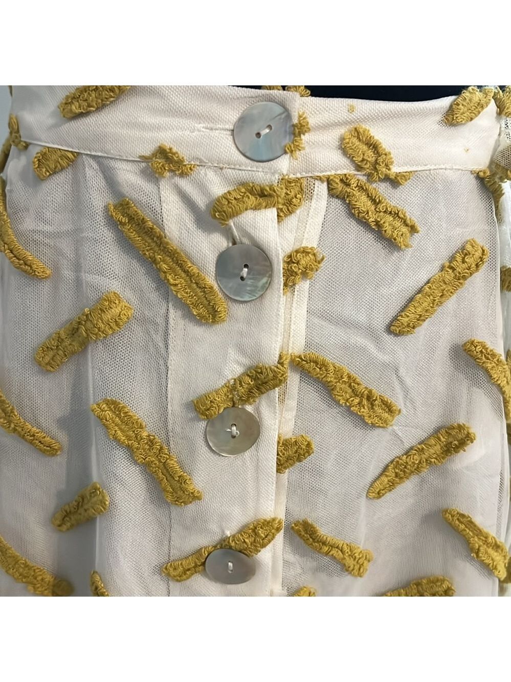 Daniel Rainn Anthropologie Cream & Mustard Embroidered Maxi Skirt Tie Waist - Picture 6 of 9